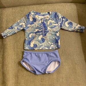 Ruffle Butts blue ocean bikini with rash guard